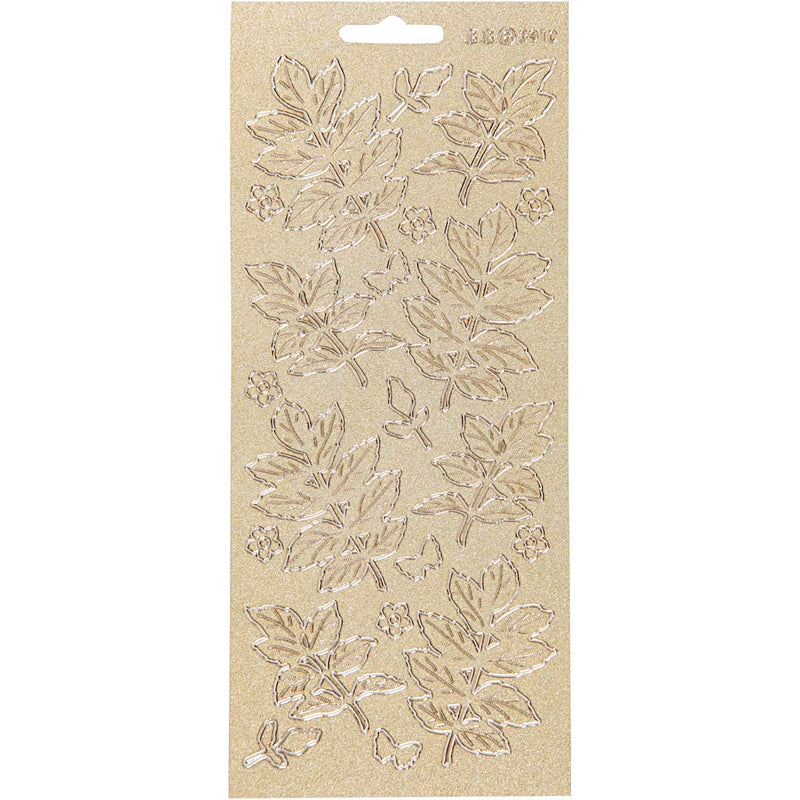Stickers, bladeren, vel 10x23 cm, goud, 1 vel