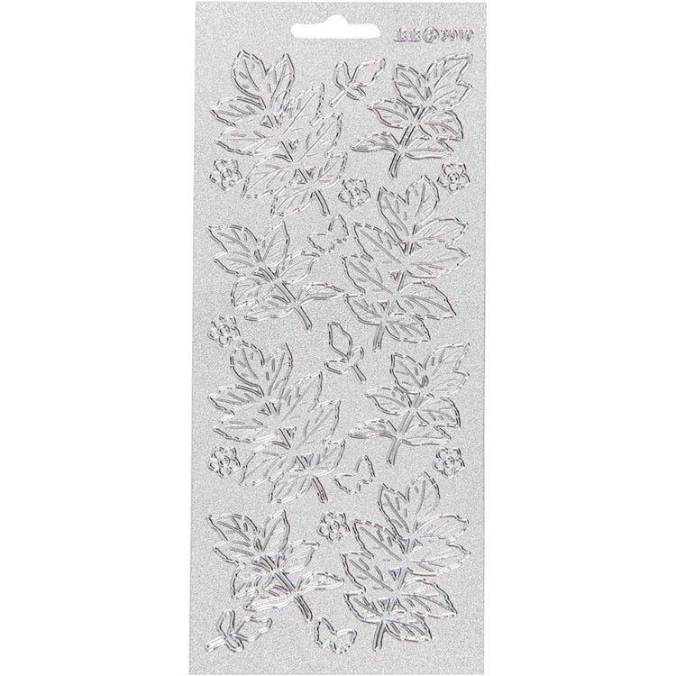 Stickers, bladeren, vel 10x23 cm, zilver, 1 vel