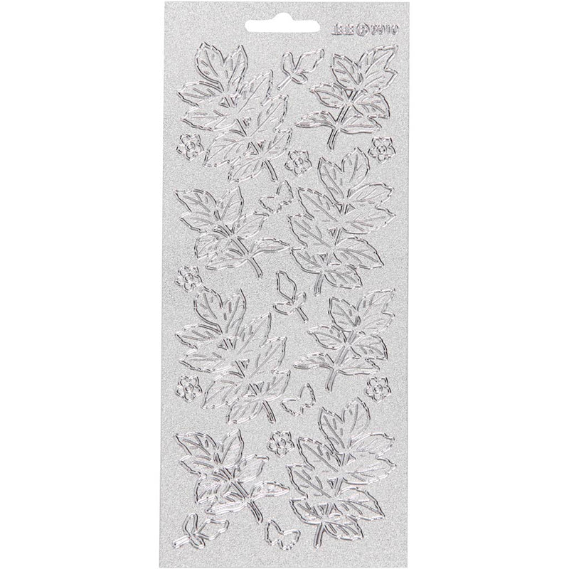 Stickers, bladeren, vel 10x23 cm, zilver, 1 vel