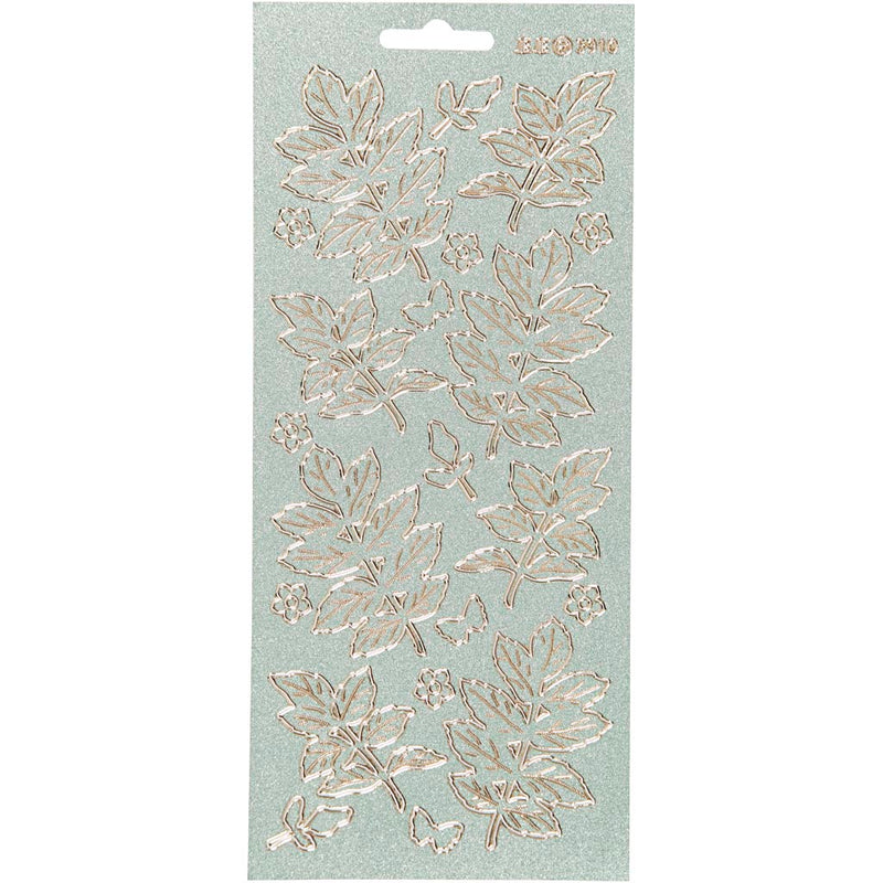 Stickers, bladeren, vel 10x23 cm, goud, 1 vel