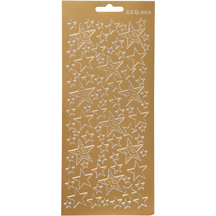Stickers, sterren, vel 10x23 cm, goud, 1 vel