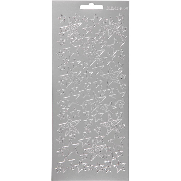 Stickers, sterren, vel 10x23 cm, zilver, 1 vel