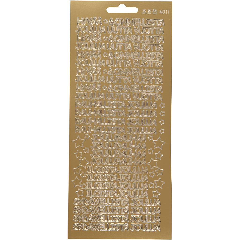 Stickers, hyvaa onnelista, vel 10x23 cm, goud, 1 vel
