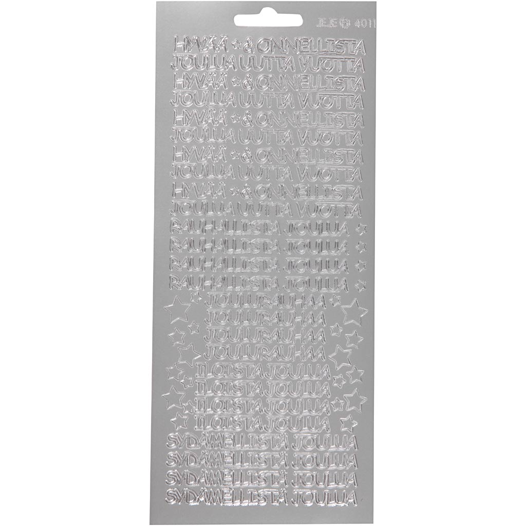 Stickers, hyvaa onnelista, vel 10x23 cm, zilver, 1 vel