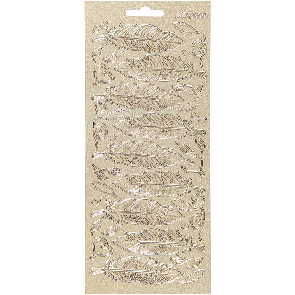 Stickers, veren, vel 10x23 cm, goud, 1 vel