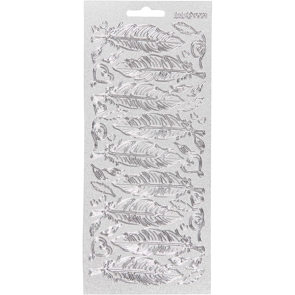 Stickers, veren, vel 10x23 cm, zilver, 1 vel