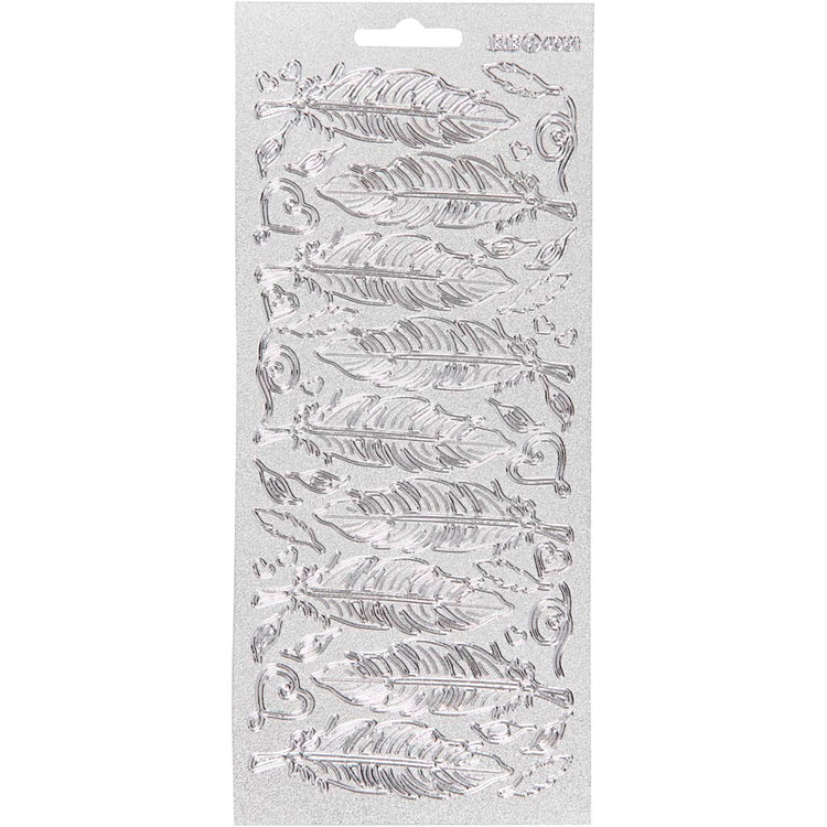 Stickers, veren, vel 10x23 cm, zilver, 1 vel