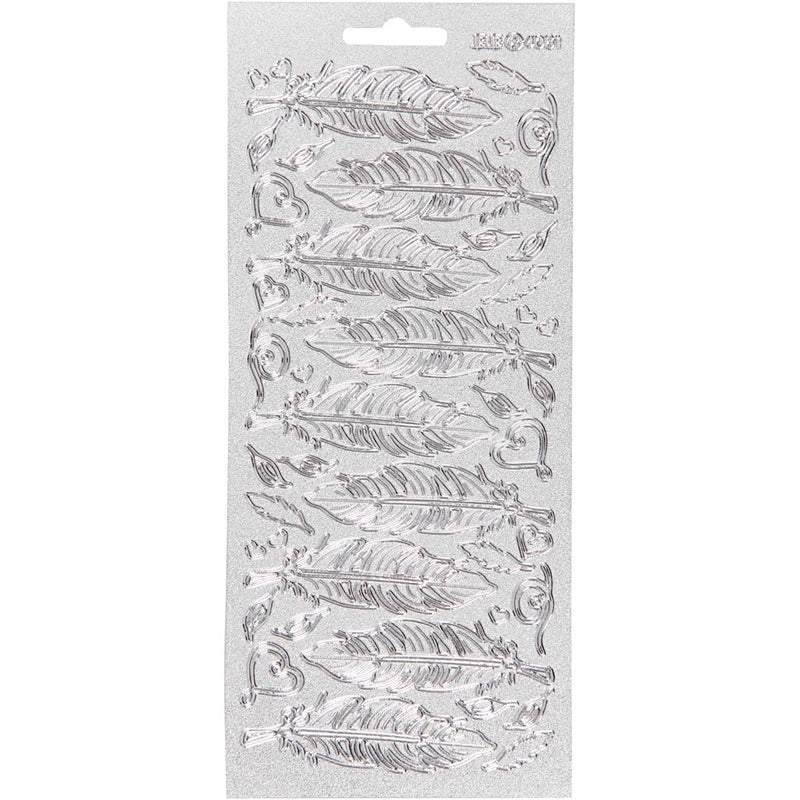 Stickers, veren, vel 10x23 cm, zilver, 1 vel