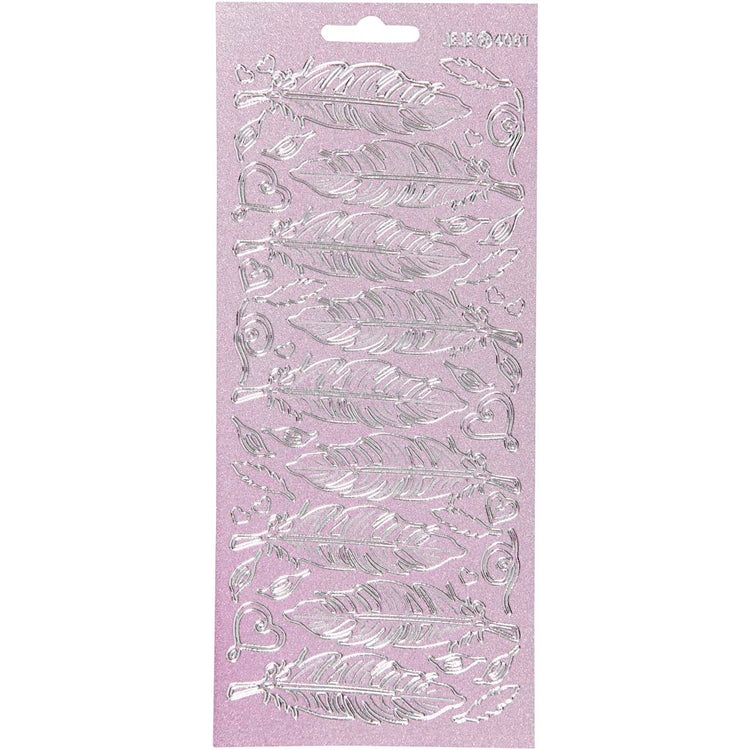 Stickers, veren, vel 10x23 cm, zilver, 1 vel