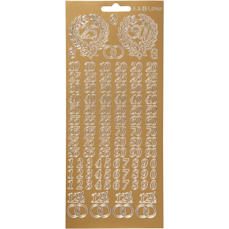 Stickers, jubileum, vel 10x23 cm, goud, 1 vel