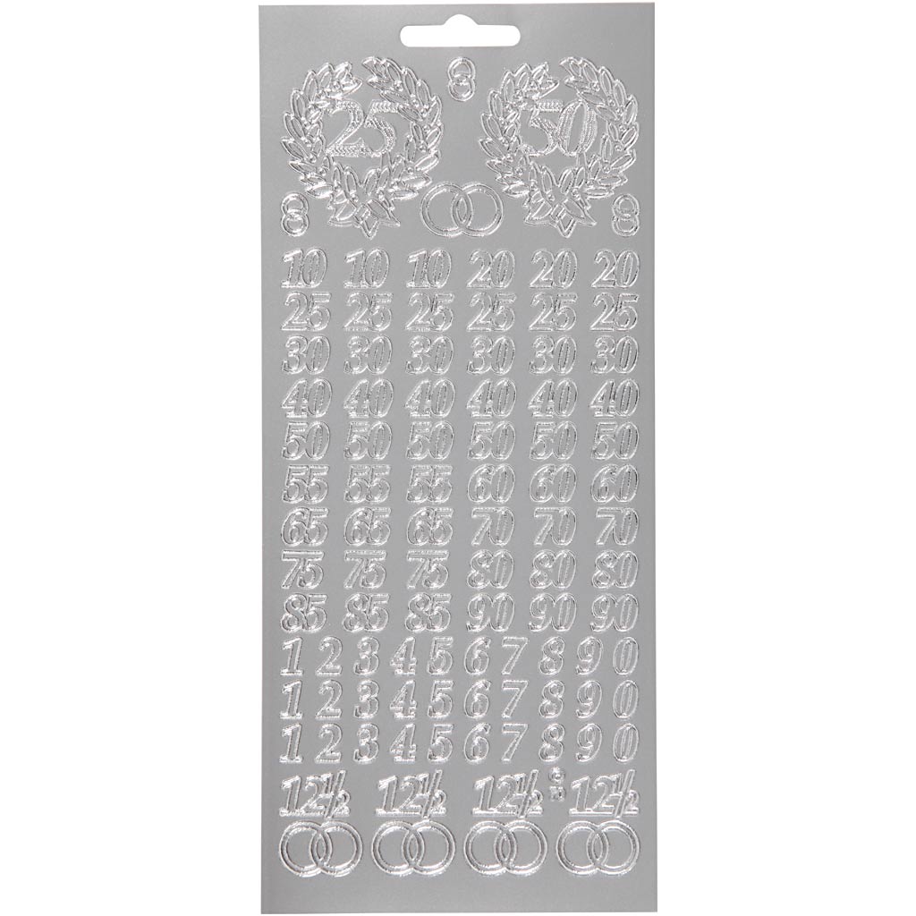 Stickers, jubileum, vel 10x23 cm, zilver, 1 vel