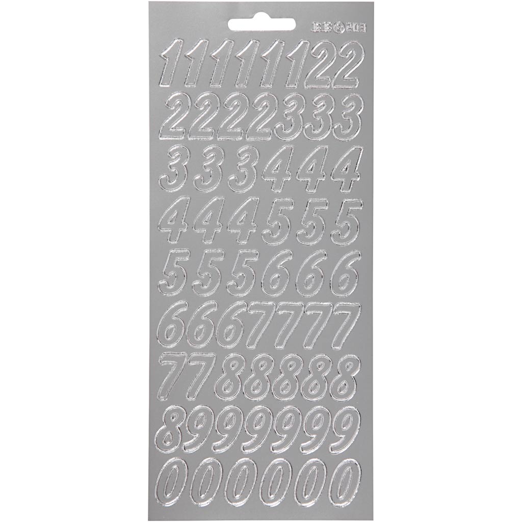 Stickers, cijfers, vel 10x23 cm, zilver, 1 vel