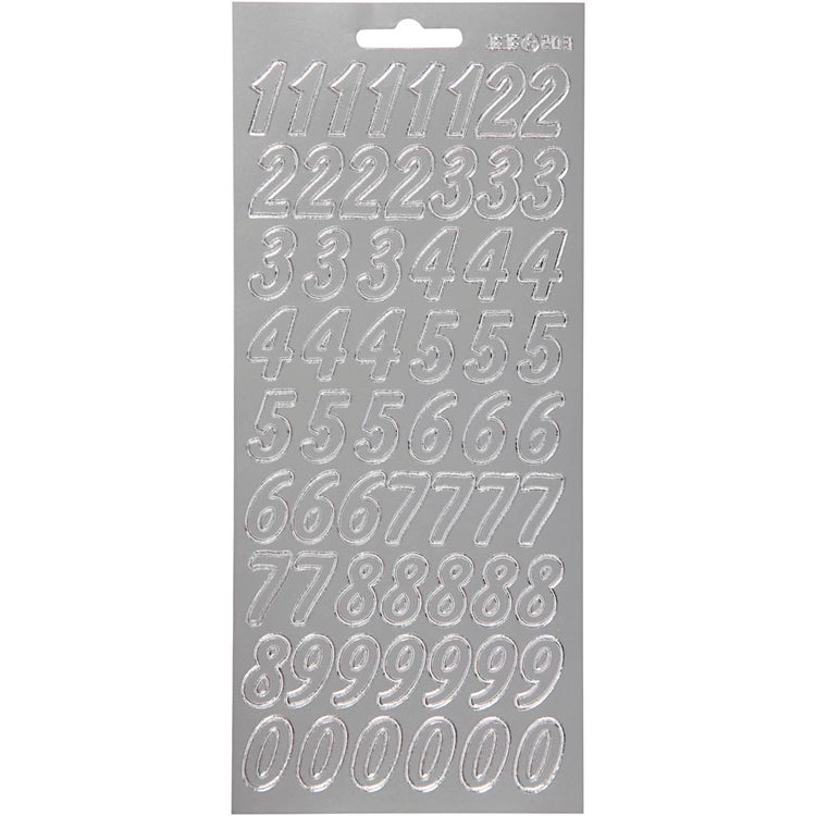 Stickers, cijfers, vel 10x23 cm, zilver, 1 vel