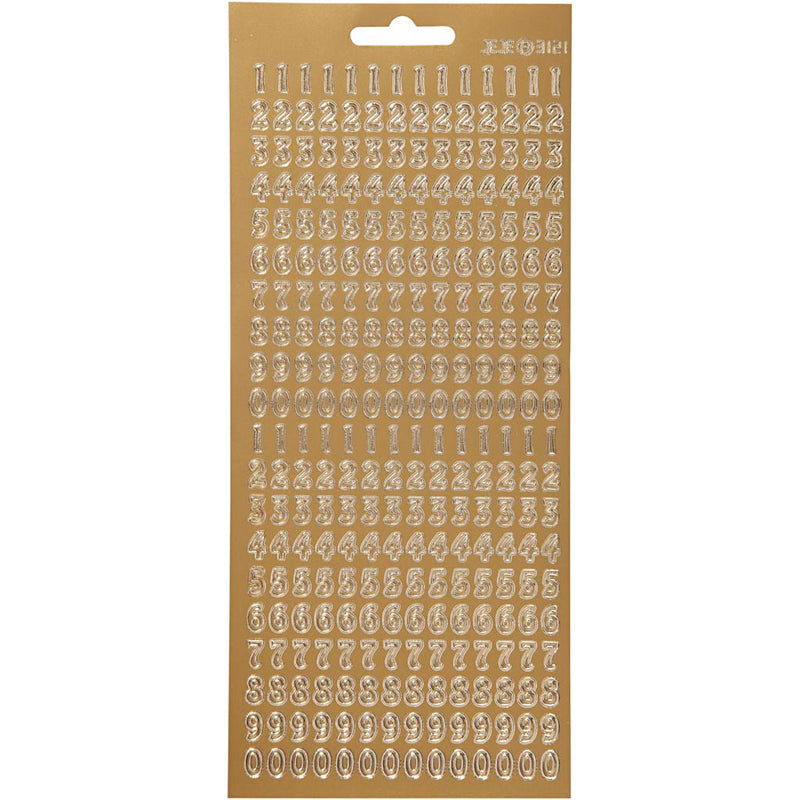 Stickers, cijfers, vel 10x23 cm, goud, 1 vel