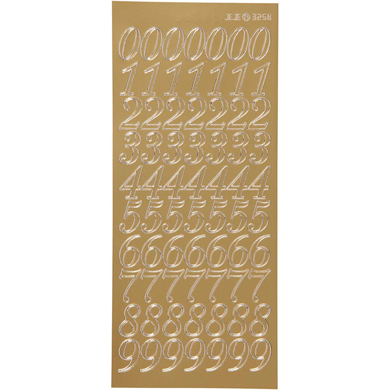 Stickers, cijfers, vel 10x23 cm, goud, 1 vel