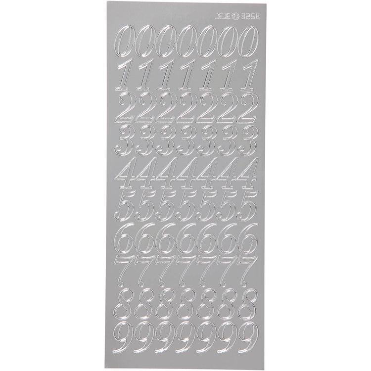 Stickers, cijfers, vel 10x23 cm, zilver, 1 vel