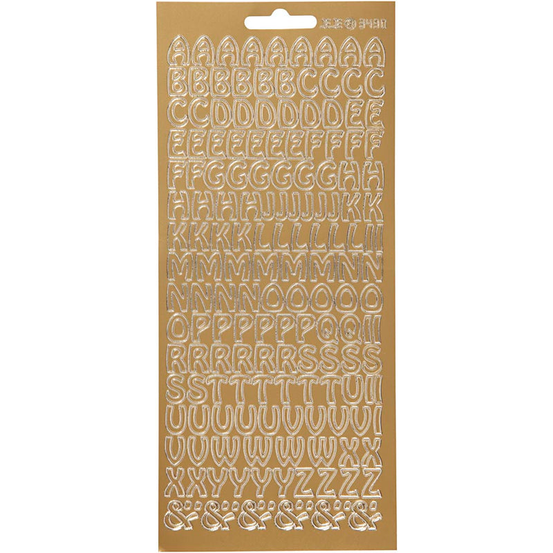 Stickers, alfabet, vel 10x23 cm, goud, 1 vel