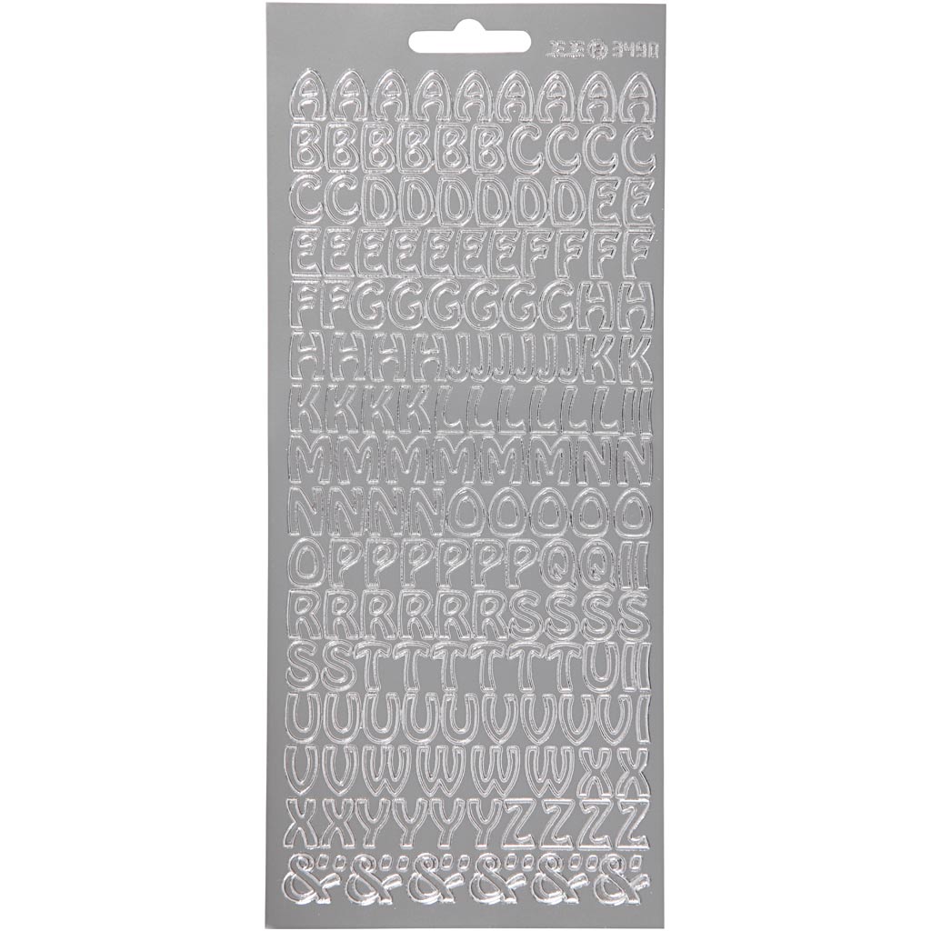 Stickers, alfabet, vel 10x23 cm, zilver, 1 vel