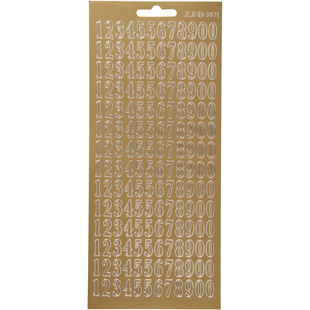 Stickers, cijfers, vel 10x23 cm, goud, 1 vel