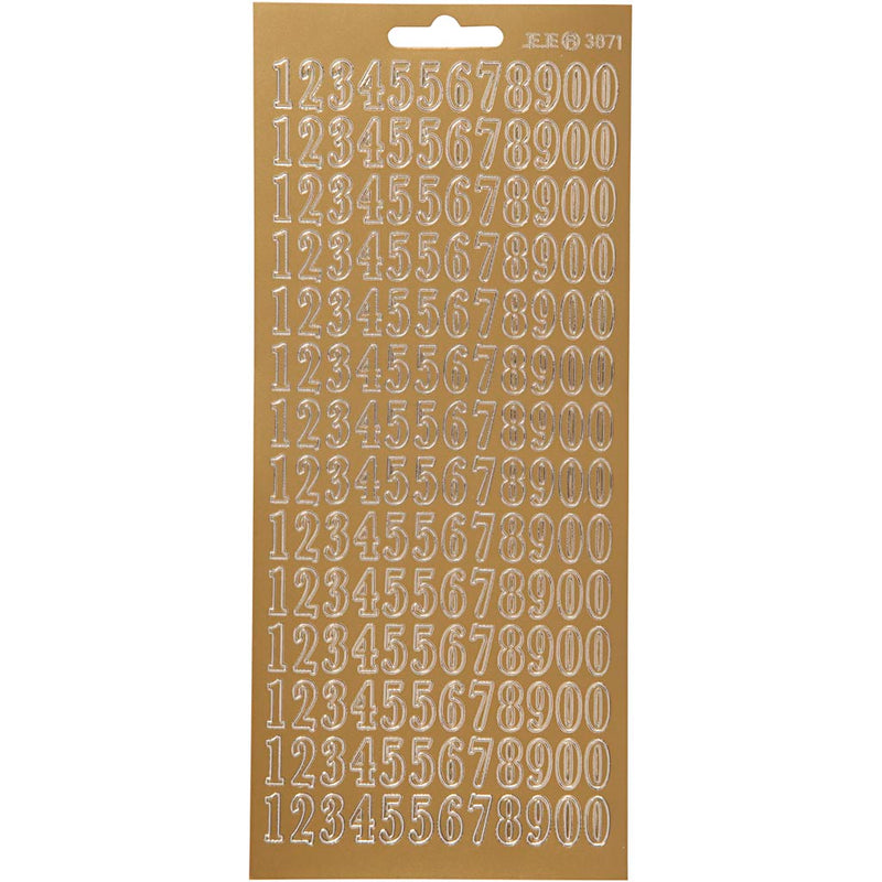 Stickers, cijfers, vel 10x23 cm, goud, 1 vel
