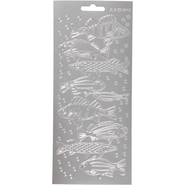 Stickers, vissen, vel 10x23 cm, zilver, 1 vel