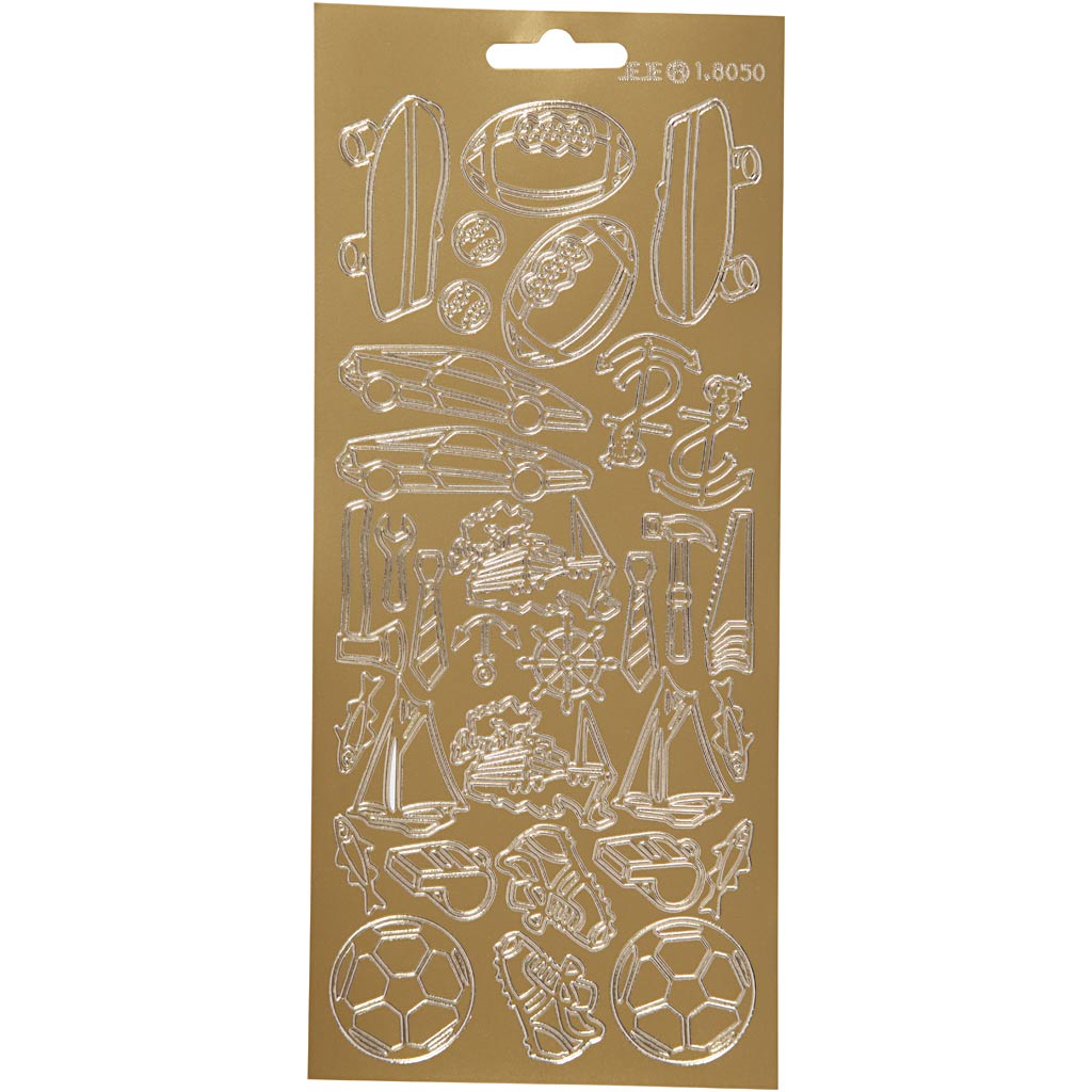 Stickers, sport, vel 10x23 cm, goud, 1 vel