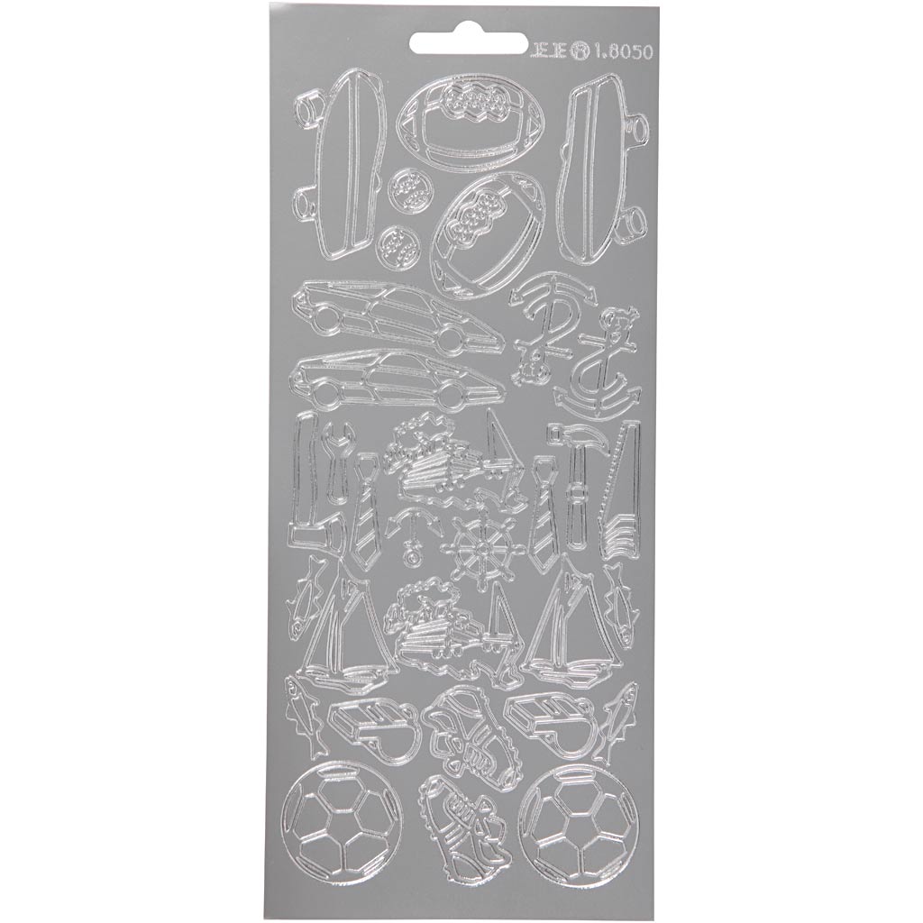 Stickers, sport, vel 10x23 cm, zilver, 1 vel
