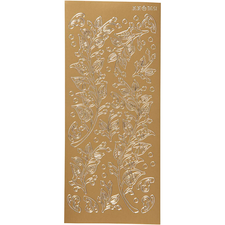 Stickers, bladeren, vel 10x23 cm, goud, 1 vel