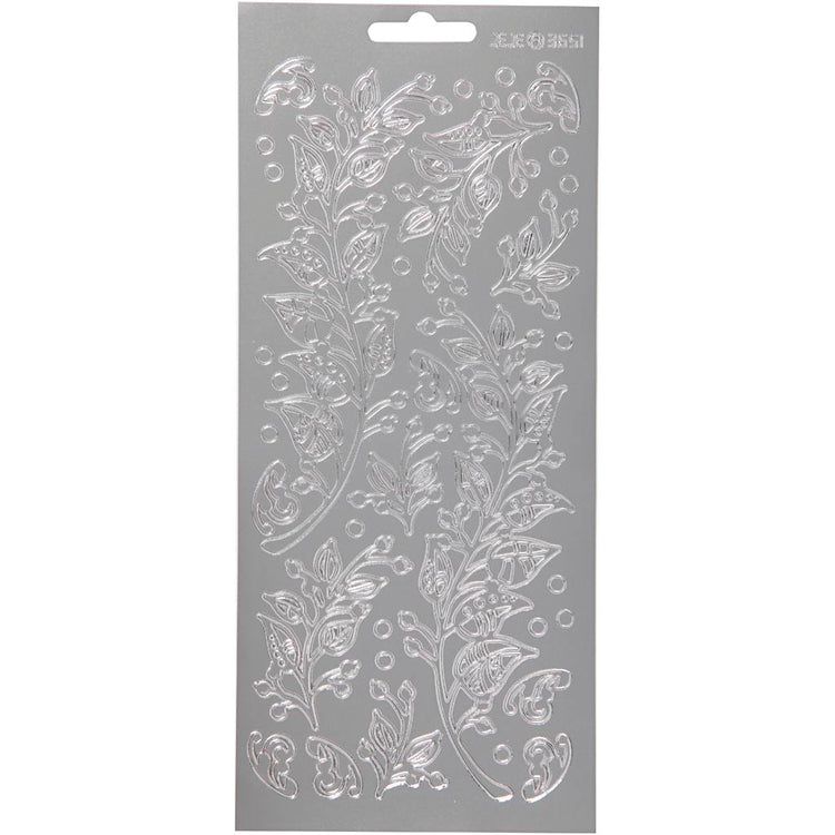 Stickers, bladeren, vel 10x23 cm, zilver, 1 vel