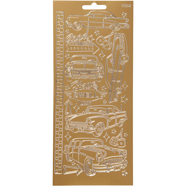 Stickers, auto's, vel 10x23 cm, goud, 1 vel