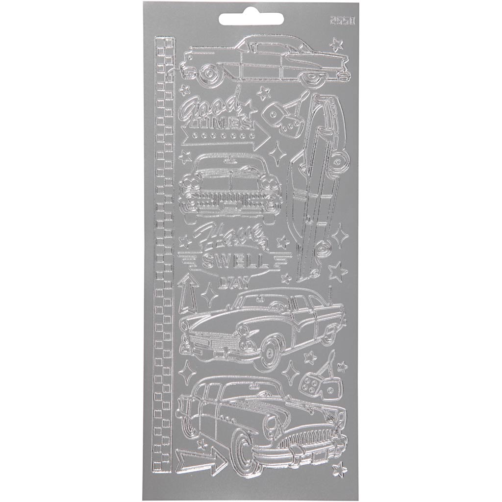Stickers, auto's, vel 10x23 cm, zilver, 1 vel