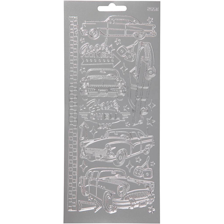 Stickers, auto's, vel 10x23 cm, zilver, 1 vel