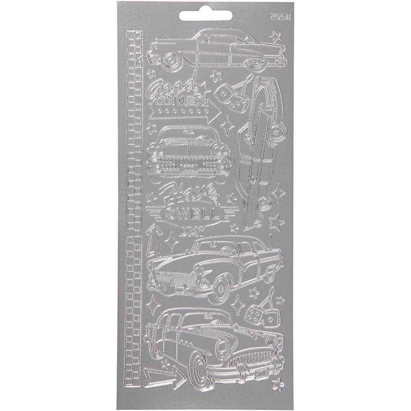Stickers, auto's, vel 10x23 cm, zilver, 1 vel