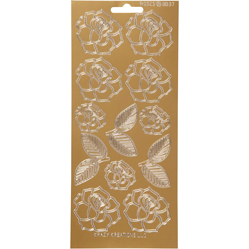 Stickers, rozen, vel 10x23 cm, goud, 1 vel