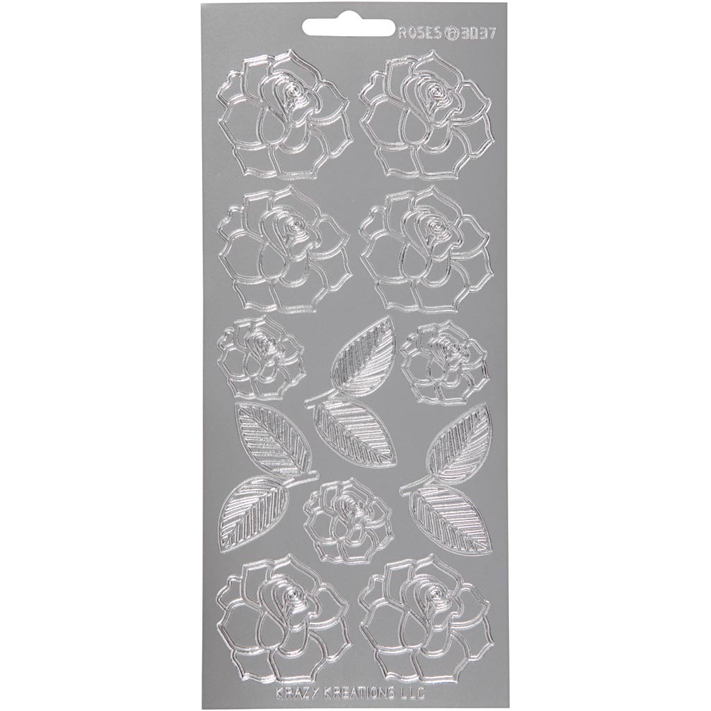 Stickers, rozen, vel 10x23 cm, zilver, 1 vel