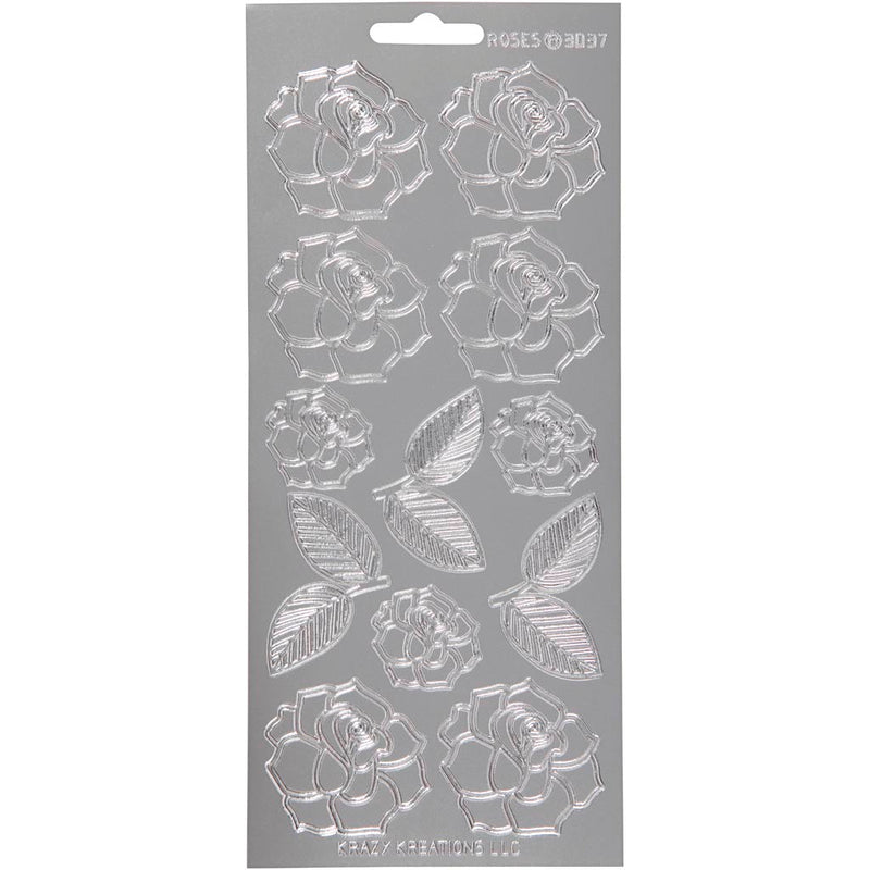 Stickers, rozen, vel 10x23 cm, zilver, 1 vel