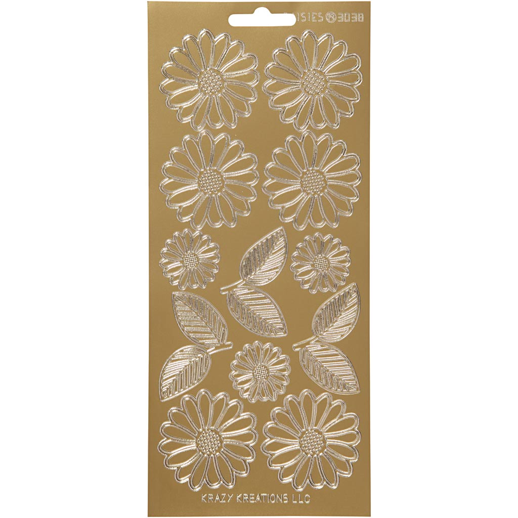 Stickers, margrieten, vel 10x23 cm, goud, 1 vel