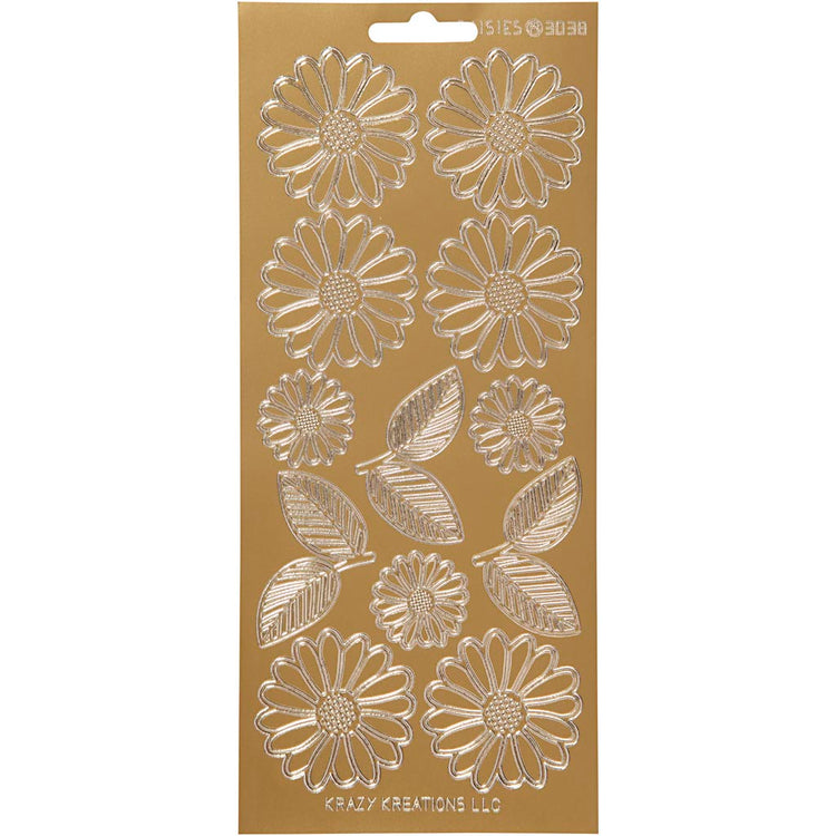 Stickers, margrieten, vel 10x23 cm, goud, 1 vel