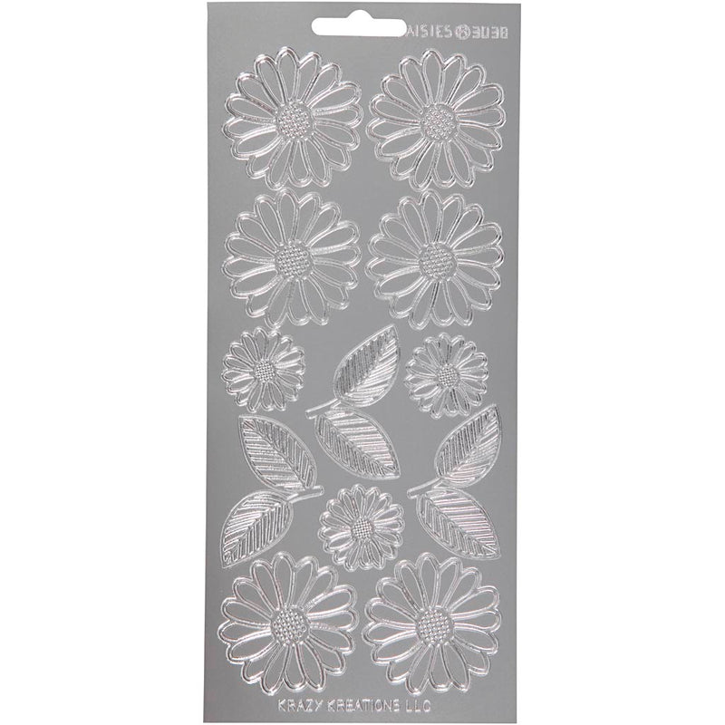 Stickers, margrieten, vel 10x23 cm, zilver, 1 vel