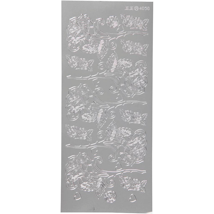 Stickers, rozen, vel 10x23 cm, zilver, 1 vel