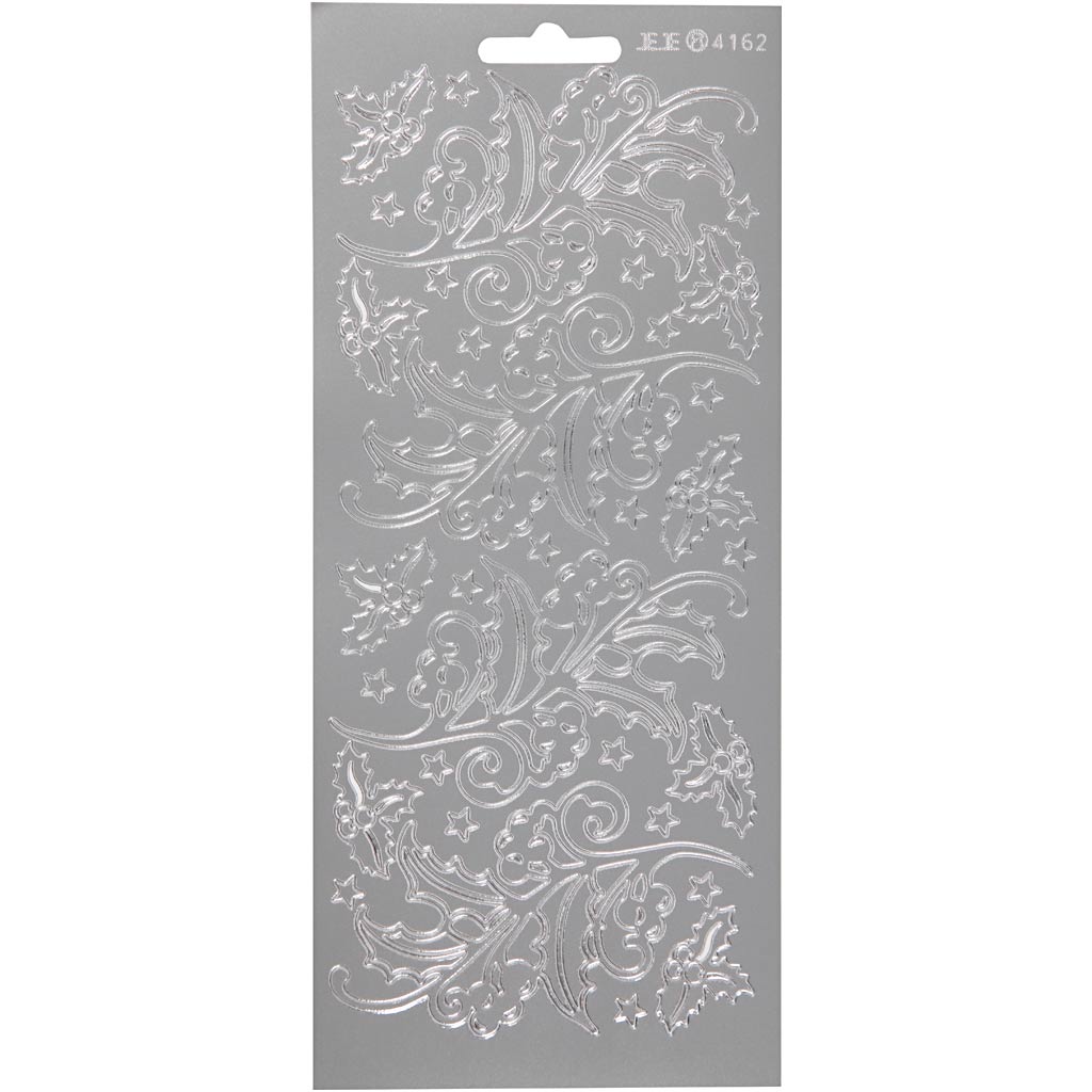 Stickers, hulst, vel 10x23 cm, zilver, 1 vel