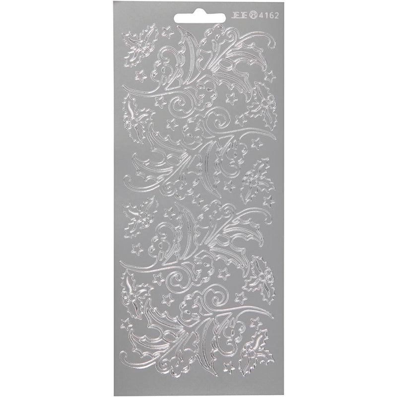 Stickers, hulst, vel 10x23 cm, zilver, 1 vel