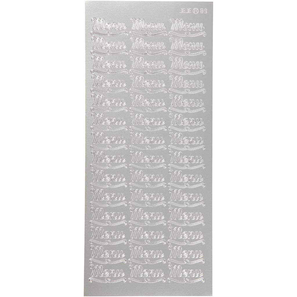 Stickers, menu, vel 10x23 cm, zilver, 1 vel