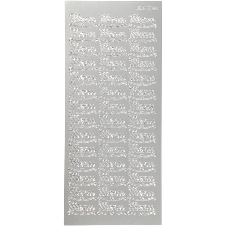Stickers, menu, vel 10x23 cm, zilver, 1 vel