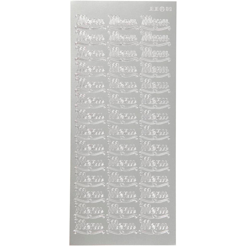 Stickers, menu, vel 10x23 cm, zilver, 1 vel
