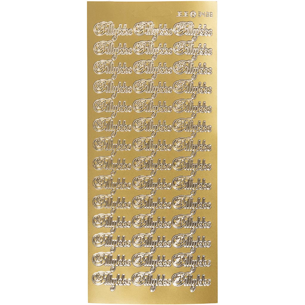 Stickers, tillykke, vel 10x23 cm, goud, 1 vel