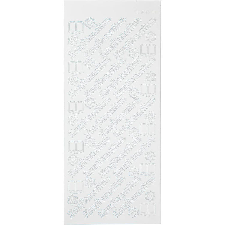 Stickers, konfirmation, vel 10x23 cm, wit, 1 vel