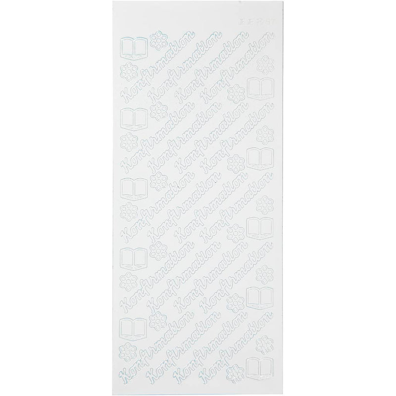 Stickers, konfirmation, vel 10x23 cm, wit, 1 vel