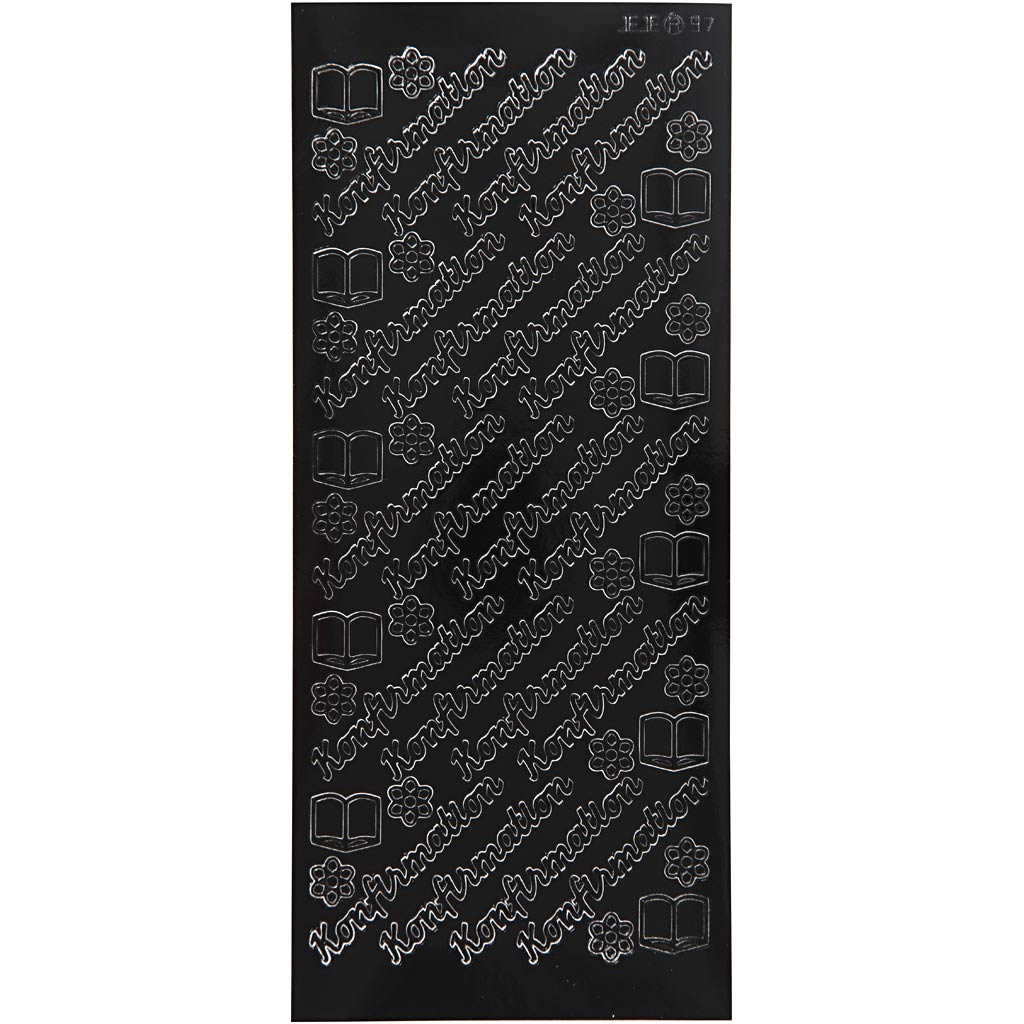 Stickers, konfirmation, vel 10x23 cm, zwart, 1 vel