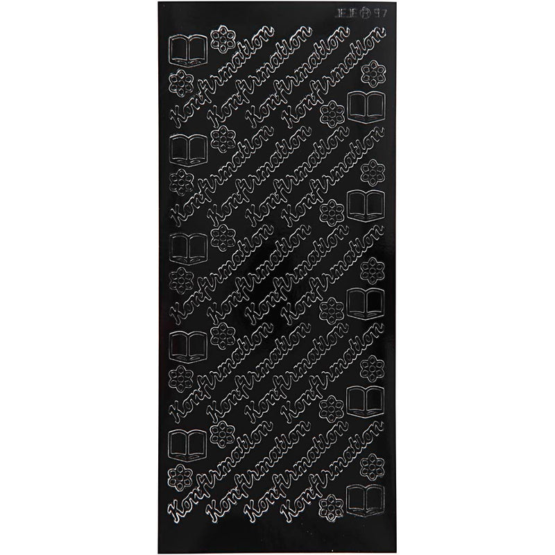 Stickers, konfirmation, vel 10x23 cm, zwart, 1 vel